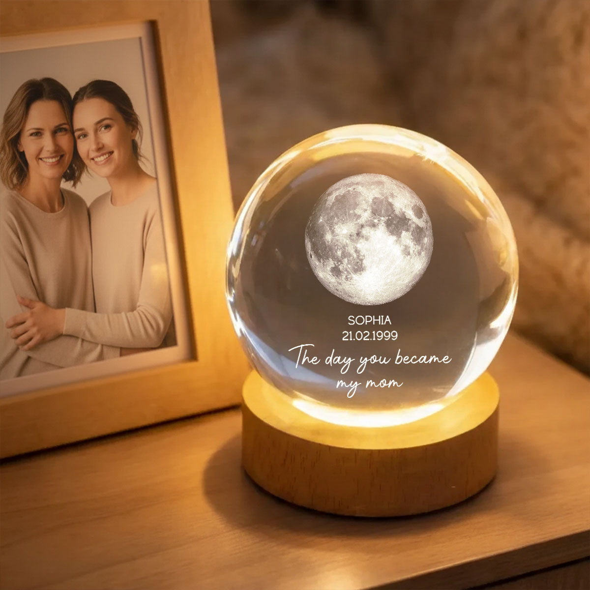 The Day You Became My Mom - Personalized Crystal Ball Night Light - Heartfelt Anniversary Gift for her, for him