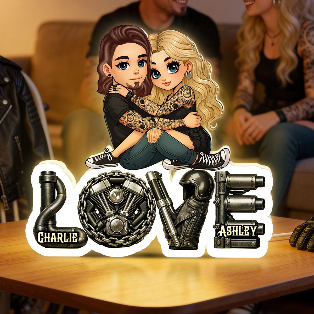 Biker Couple Together - Personalized Light Box - Gift For Bikers, Gift For Him, For Her