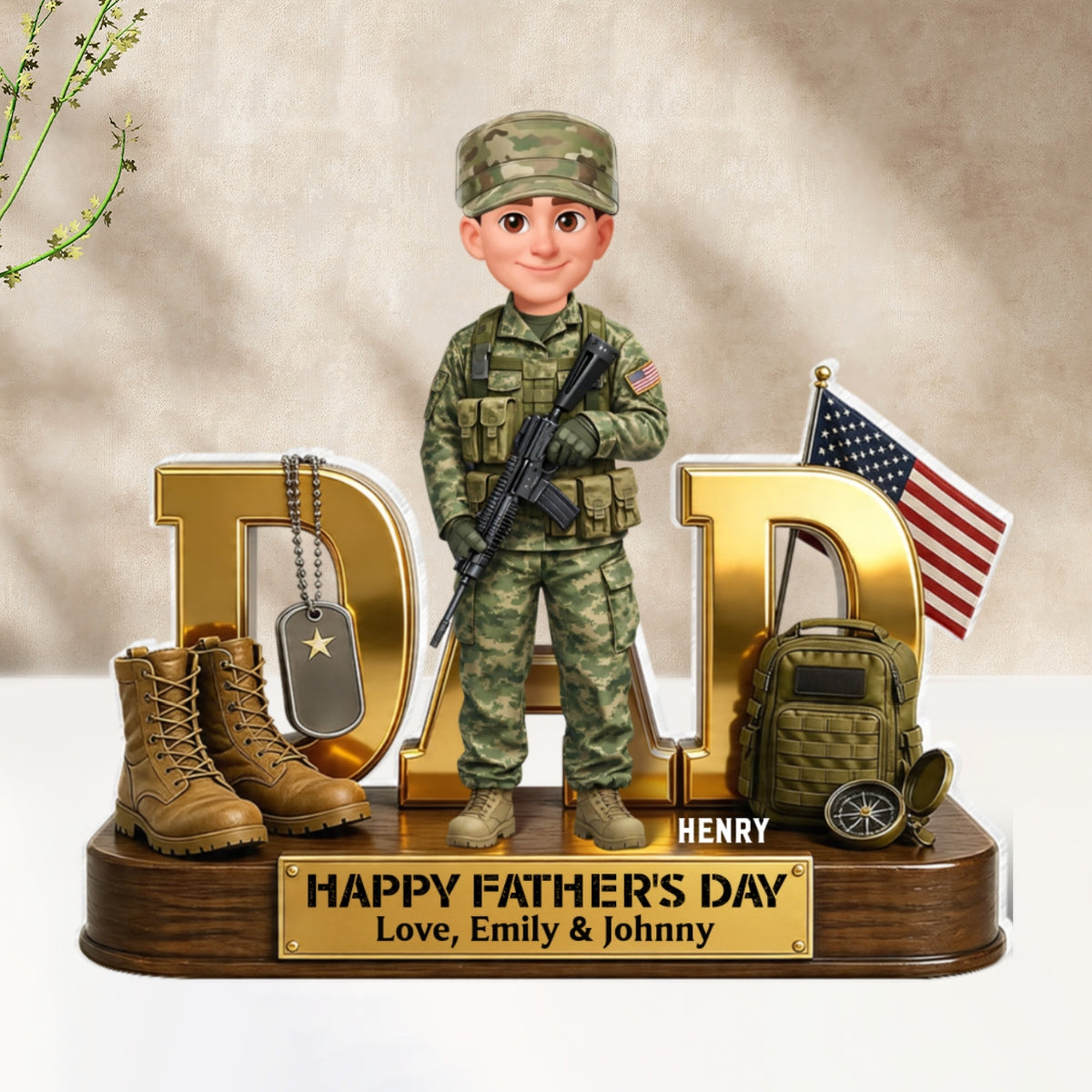 Proud American Military Armed Force Hero Dad 2D Flat - Personalized Acrylic Block Plaque -  Unique Trending  Gift For Dad, Husband