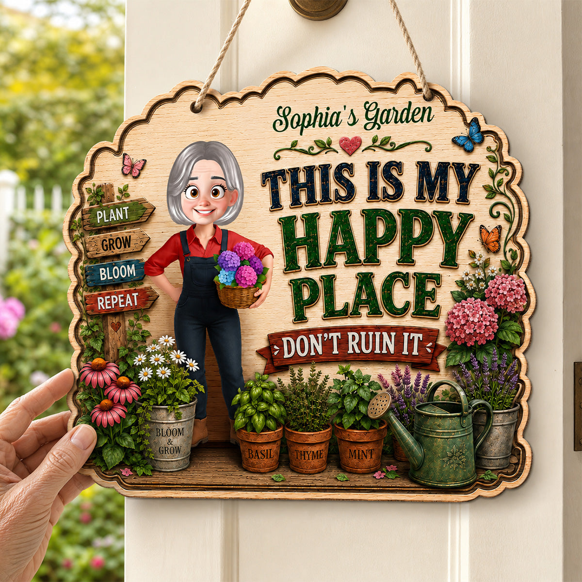 This Is My Happy Place Don't Ruin It Gardening Girl - Personalized Garden Wooden Sign - Home Garden Greenhouse Outdoor Decor