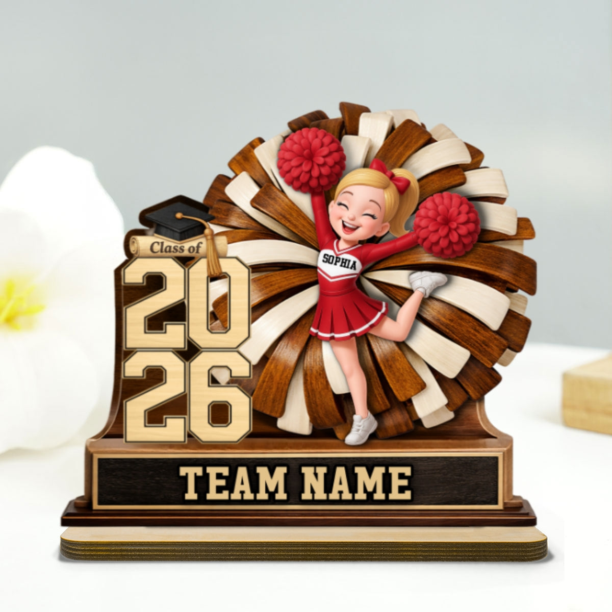 Cheerleader Senior Keepsake 2D Flat - Personalized 2-Layered Wooden Plaque - Graduation Gift For Son, Daughter