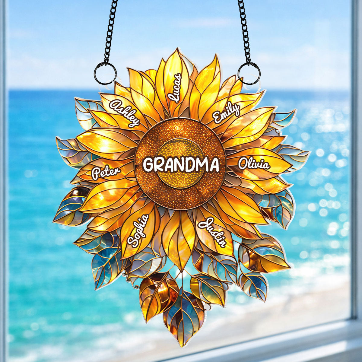Grandma Mom Sunflower with Kids Names - Personalized Acrylic Suncatcher - Mother's Day Gift for Her