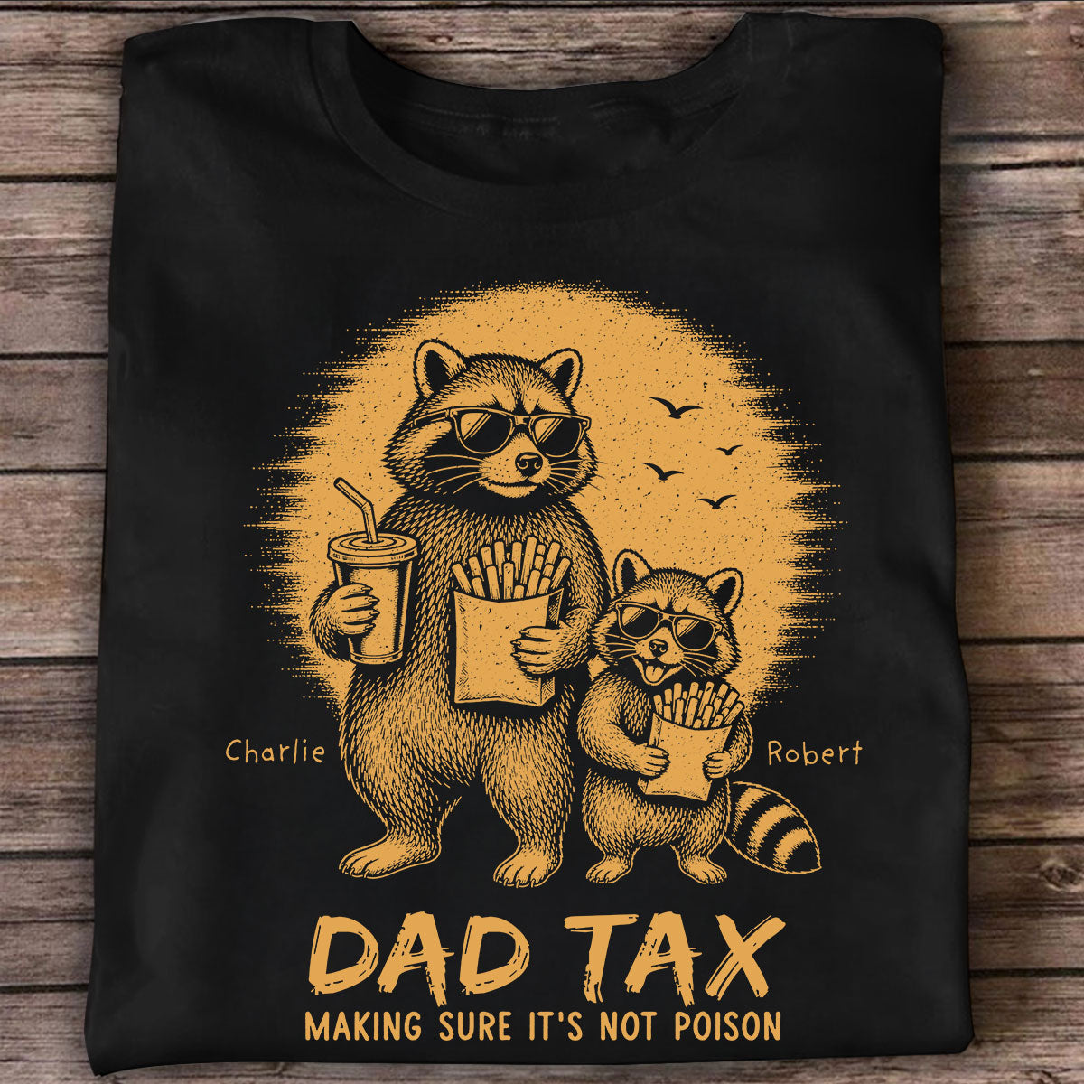 Retro Yellow Vintage Raccoon Dad Tax - Personalized Shirt - Funny Father's Day Gift For Dad, Husband