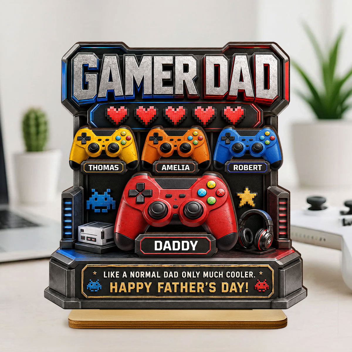 Gamer Dad Much Cooler - Personalized 2-Layered Wooden Plaque -  Gift for Dad, Husband