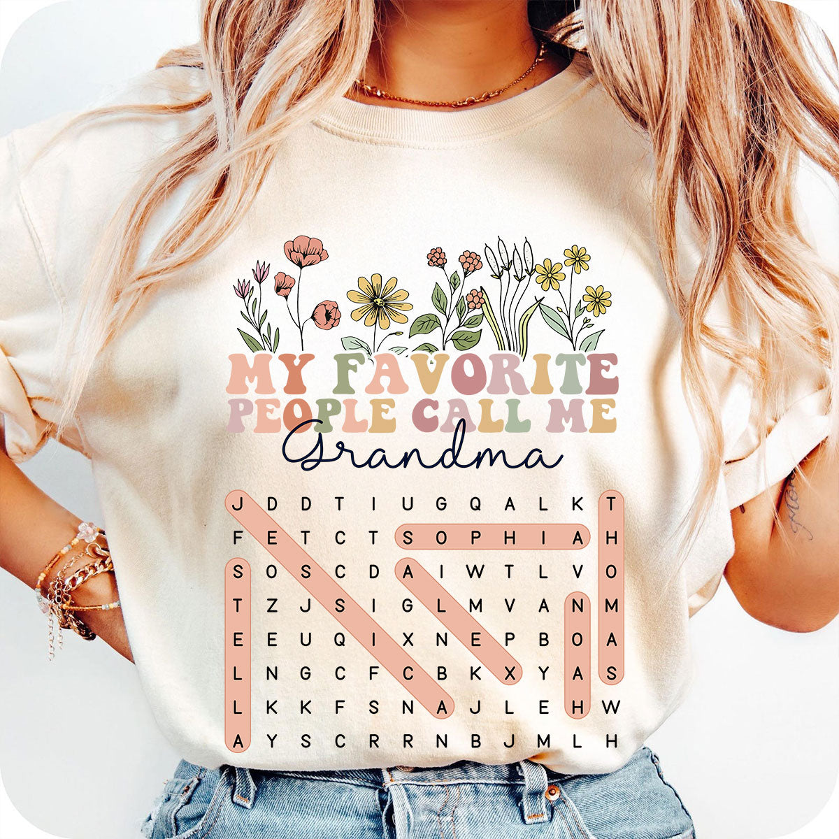 My Favorite People Call Me Grandma Floral Word Search Puzzle - Personalized Shirt - Mother's Day Gift For Grandma Mom