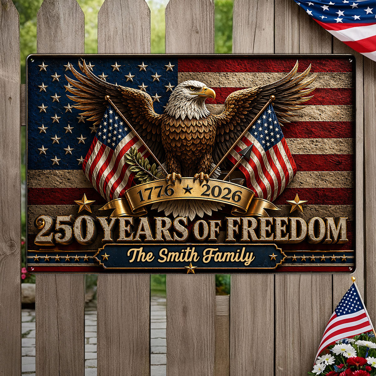 America 250th Anniversary Eagle - Personalized Metal Sign - 250th Anniversary America Patriotic, Family Decoration
