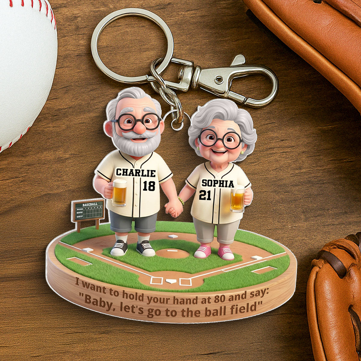 Baby Let's Go to the Ball Field Baseball Couple - Personalized Acrylic Keychain - Sentimental Gift for him, for her