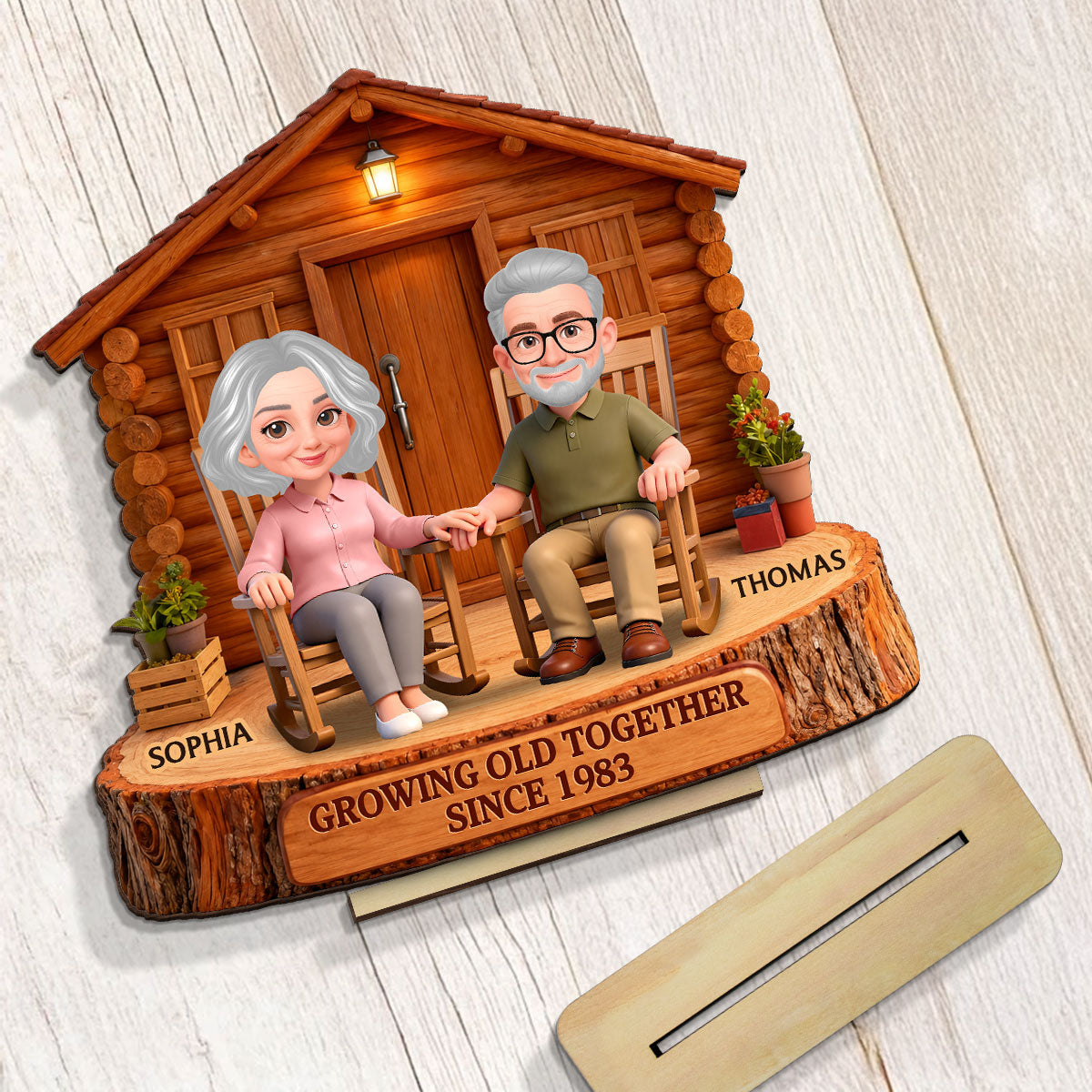 Endless Love Couple Growing Old Together Cabin Wood House - Personalized 2-Layered Wooden Plaque - Anniversary Gift For Couple