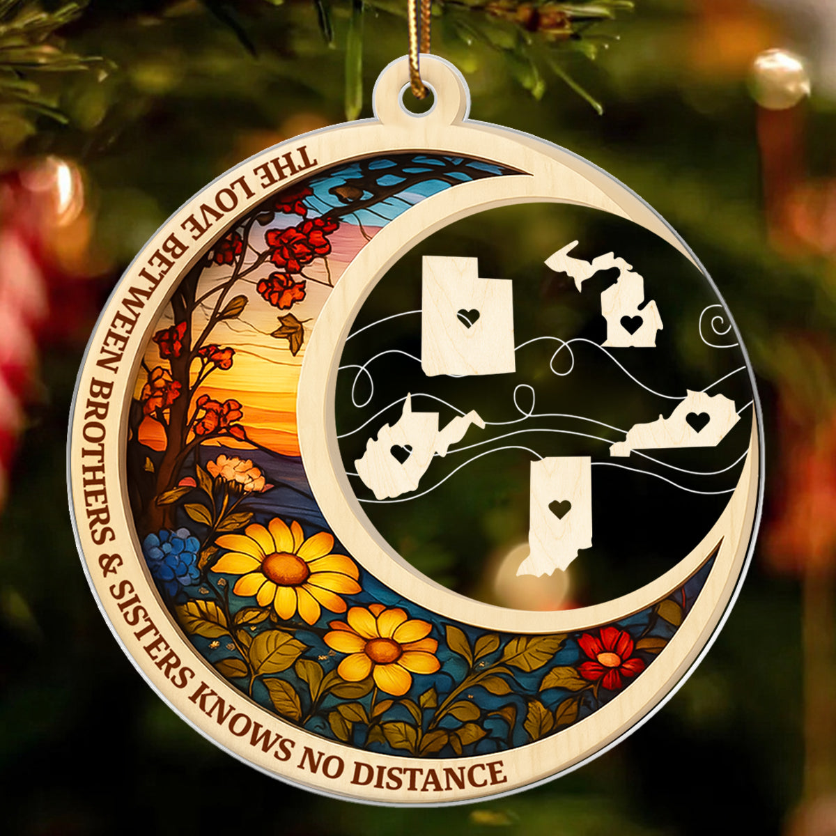 Brothers & Sisters Never Apart At Heart - Personalized Acrylic Ornament - Heartwarming Christmas Gift For Long Distance Brothers & Sisters