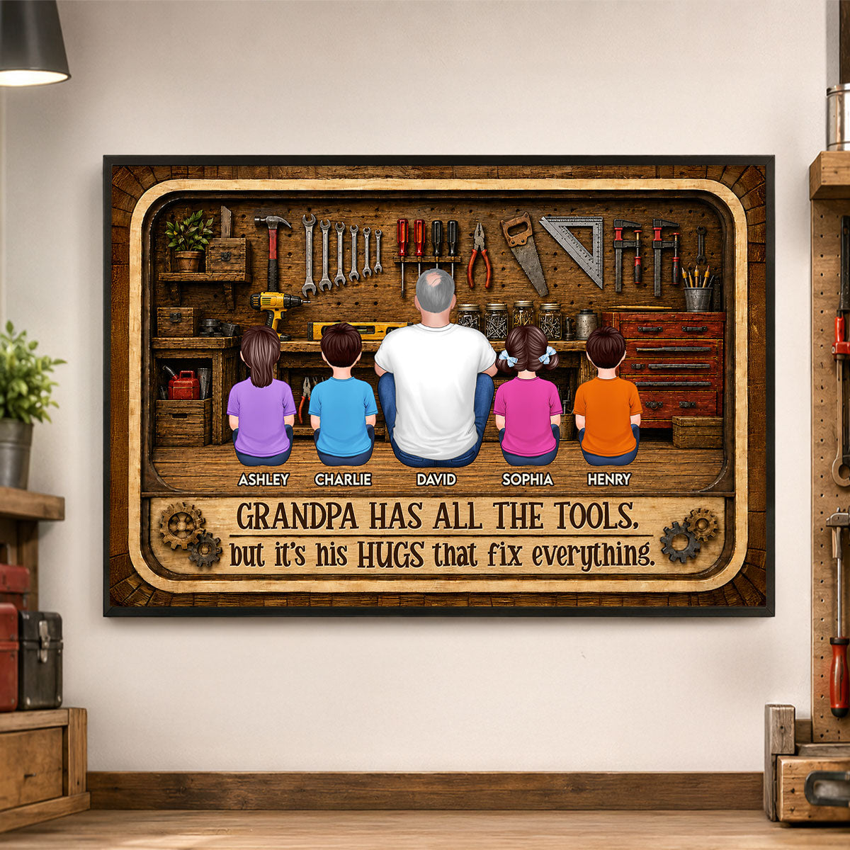 Retro Vintage Grandpa Has All The Tools His Hugs Fix Everything - Personalized Poster - Father's Day Gift For Grandpa, DIY Man, Handyman