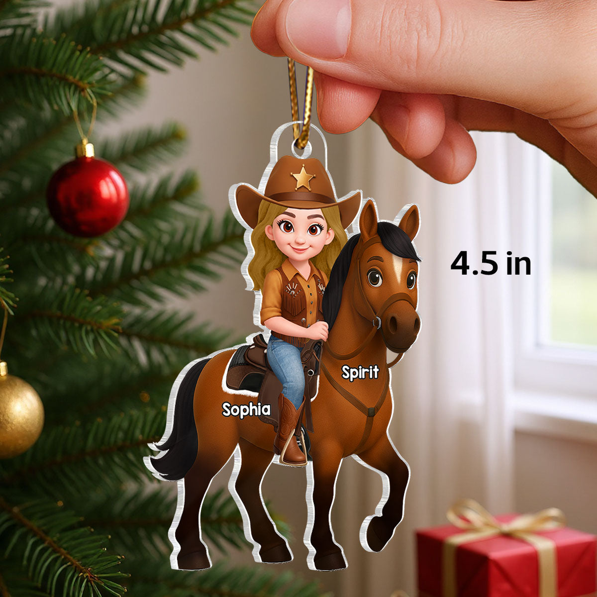 3D Effect Girl And Her Horse - Personalized Acrylic Ornament - Christmas Gift for Horse Lovers