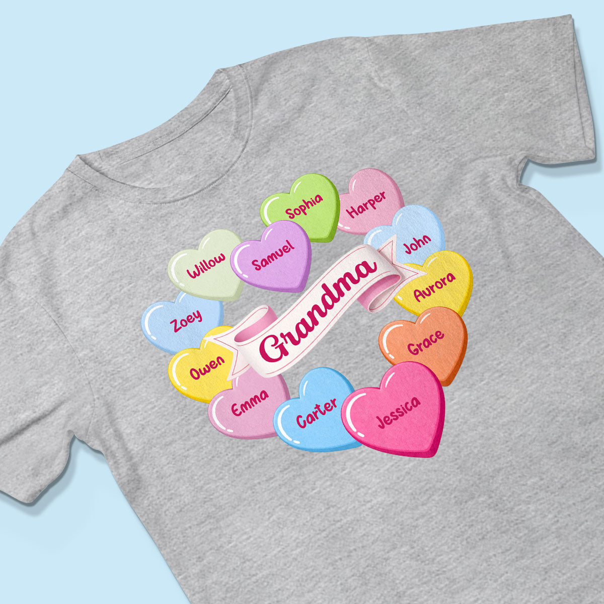 Grandma's Sweethearts Conversation Hearts Grandkids Names Valentine's Day - Personalized Shirt