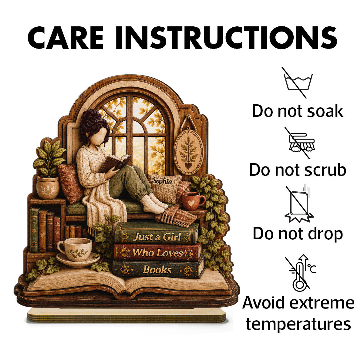Book Lover's Corner 2D Flat - Personalized 2-Layered Wooden Plaque - Gift For Book Lover, Bookworm