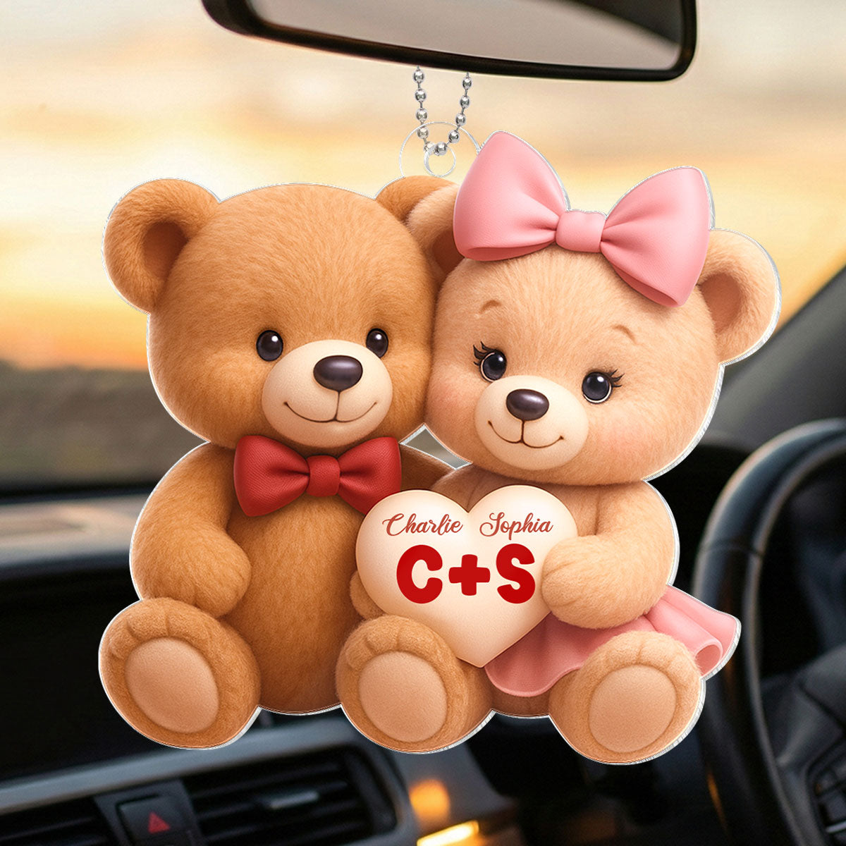 Loving Bear Couple - Personalized Acrylic Car Hanger - Valentine's Day Gift for him, for her