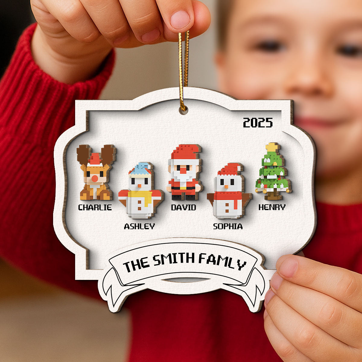 Family 3D Effect Christmas Toy Personalized 2-Layered Wooden Ornament, Gift for Son, Daughter, Husband