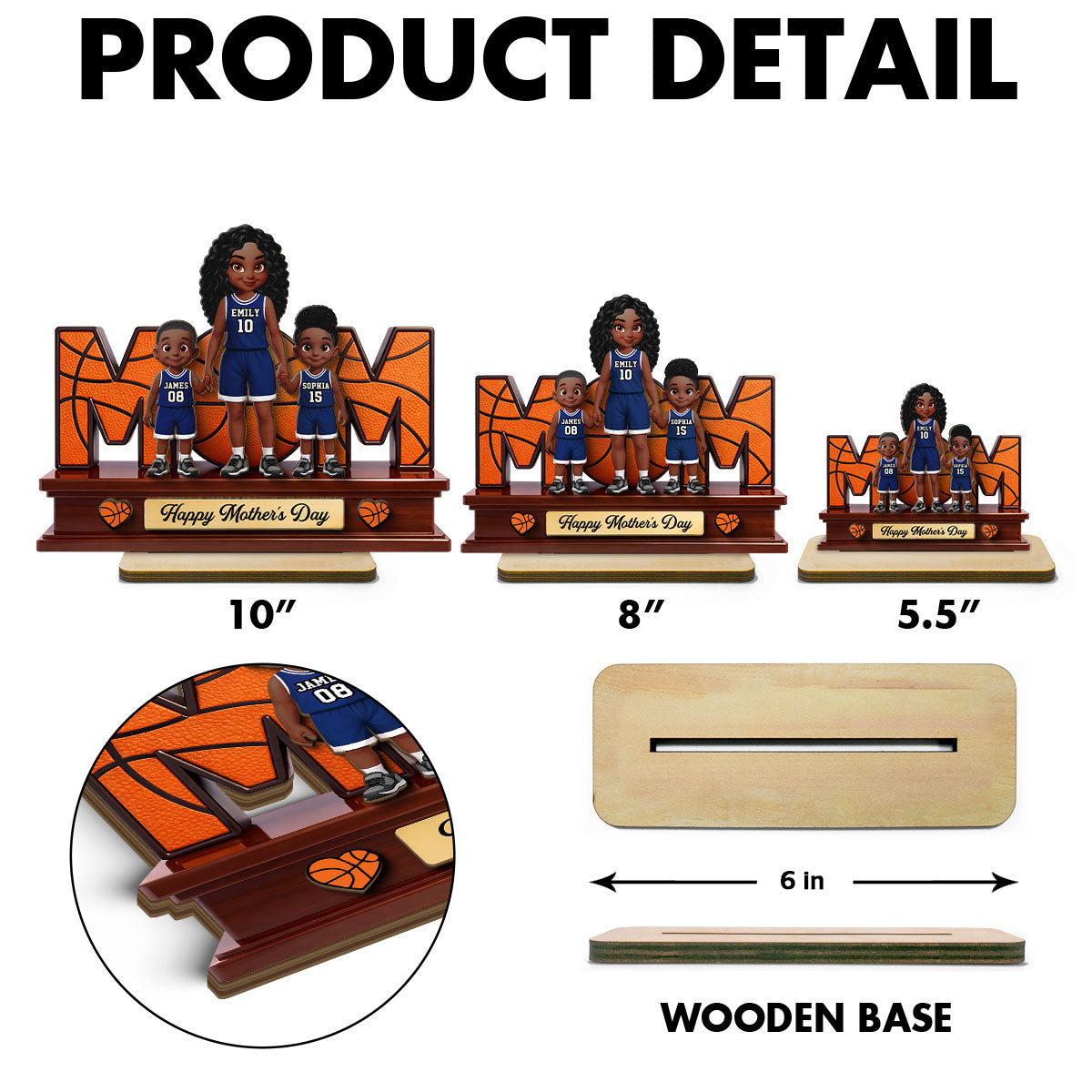 Basketball Best Mom Ever - Personalized 2-Layered Wooden Plaque - Mother's Day Gift For Mom, Wife