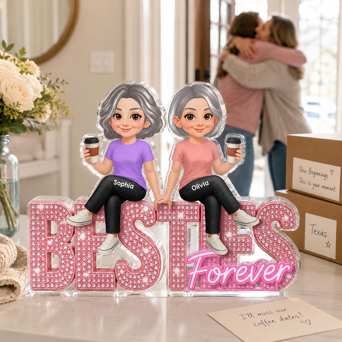 Pink Shining Besties Forever - Personalized Acrylic Block - Gift For Besties, Best Friends