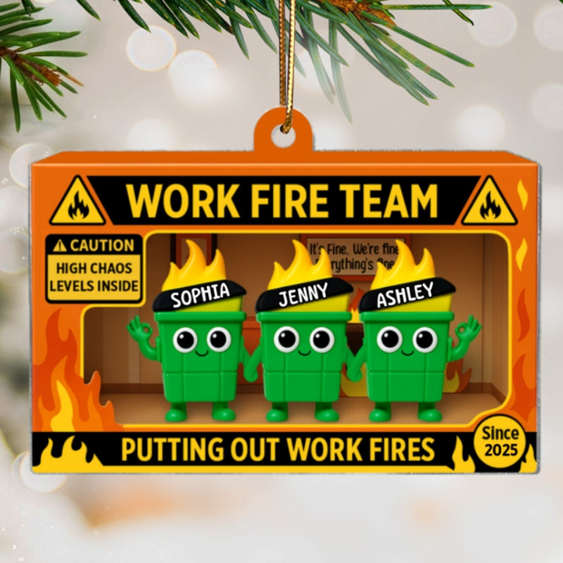 Action Figure Dumpster Fires - Personalized Acrylic Ornament - Christmas Gift for Coworkers