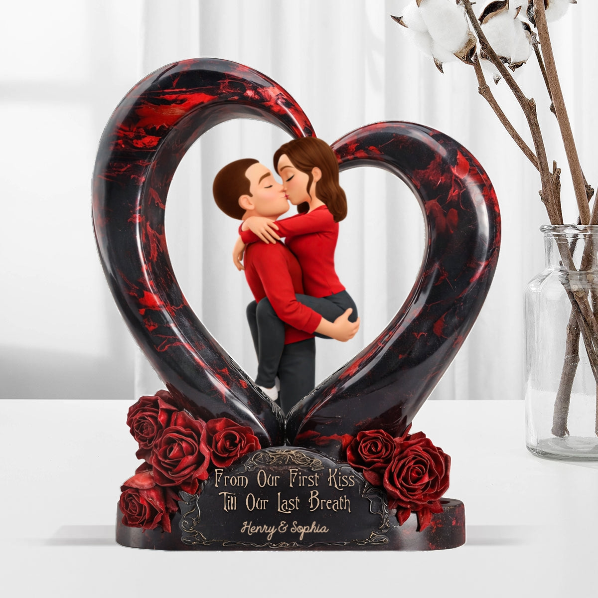 Couple Dark Romantic Heart Rose - Personalized Acrylic Block Plaque - Anniversary, Valentine's Day Gift, Gift For Him, Gift For Her
