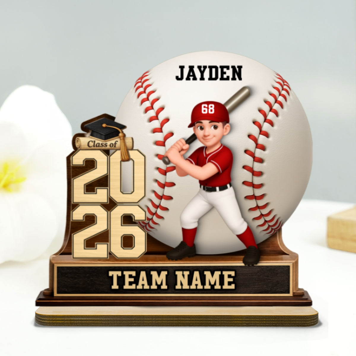 Baseball Softball Senior Keepsake 2D Flat - Personalized 2-Layered Wooden Plaque - Graduation Gift For Son, Daughter
