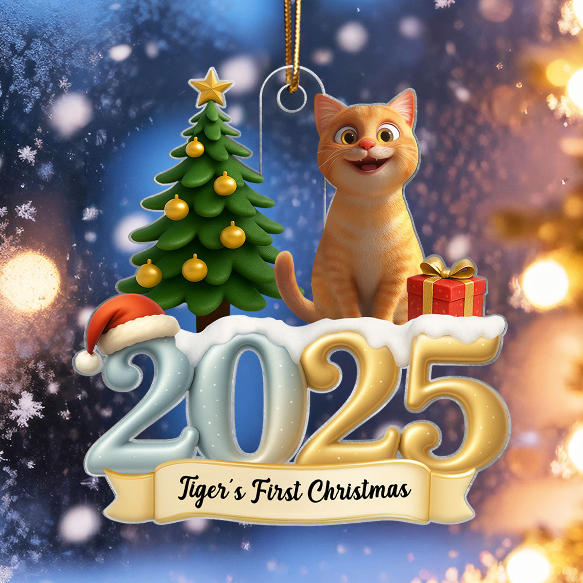 Cat First Christmas In Forever Family 2025 - Personalized Acrylic Ornament - Unique Christmas Gift For Cat Lovers