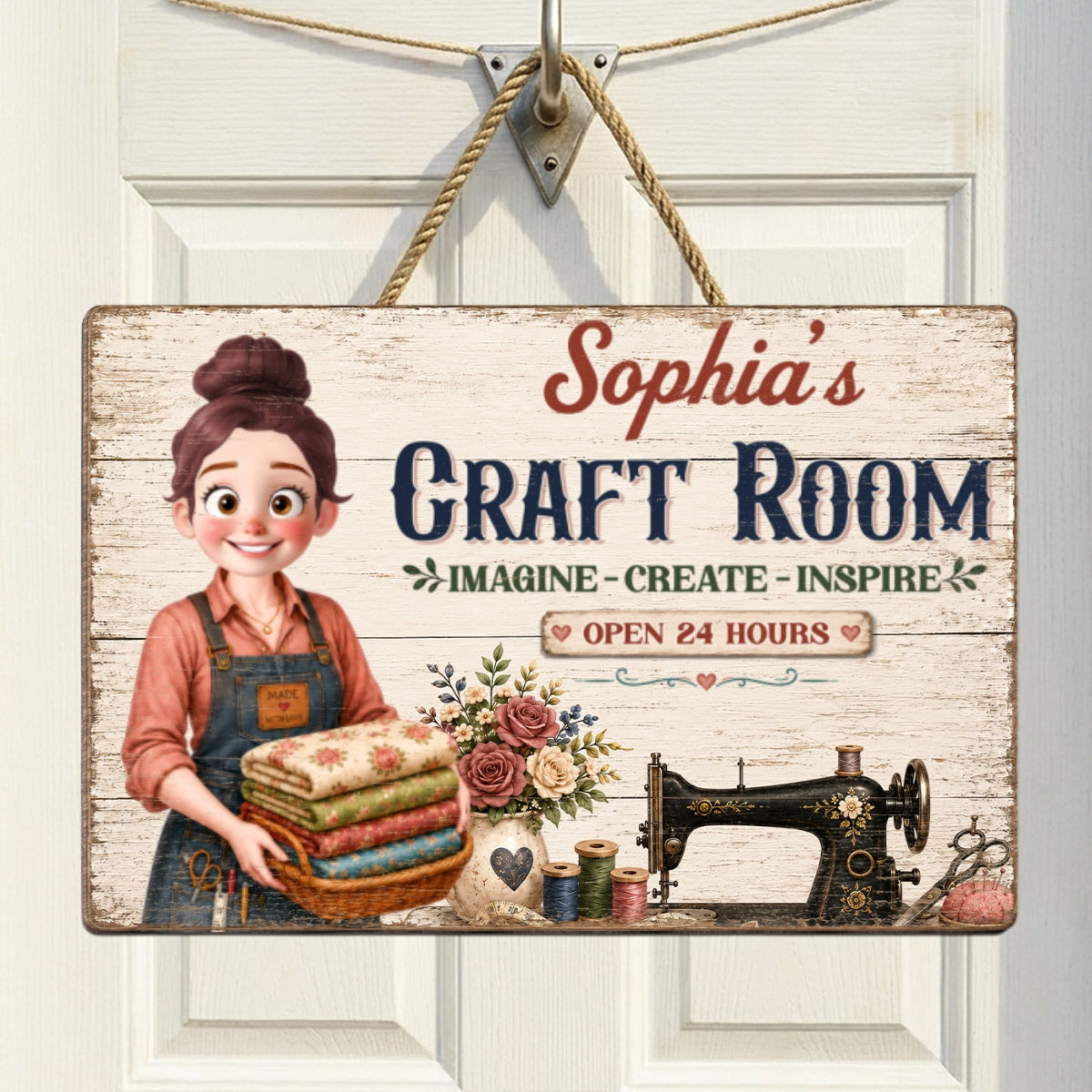 My Sewing Room Imagine Create Inspire Sewing Girl - Personalized Wooden Sign - Craft Room Decor