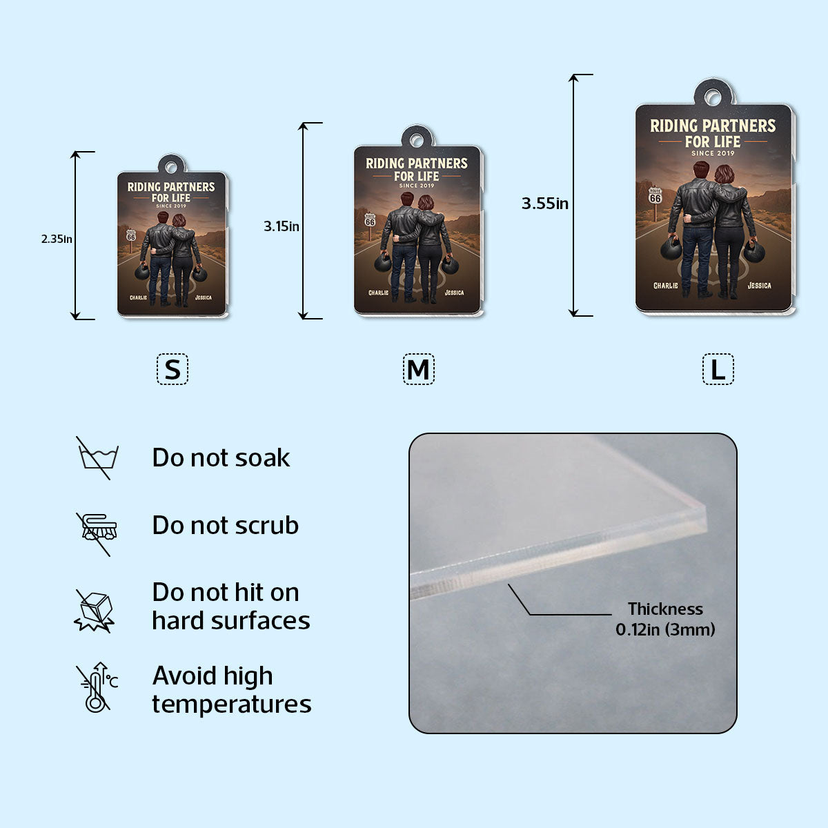 Eternal Love Back View Biker Couple Riding Partners For Life - Personalized Acrylic Keychain - Gift For Couple, Bikers, Scannable QR Code Favorite Song