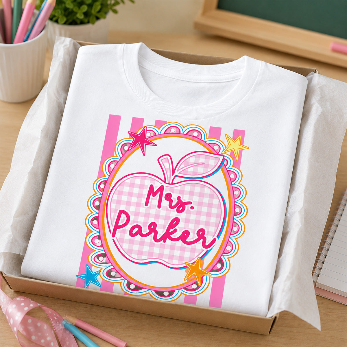 Preppy Apple Teacher Custom Name - Personalized Shirt - Back To School Gift for Teachers
