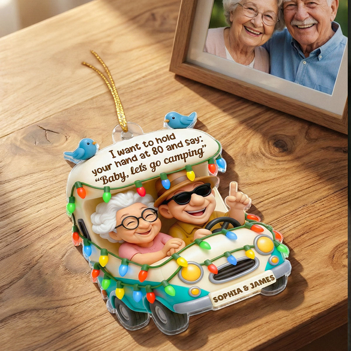 Baby Let's Go Camping Old Couple - Personalized Acrylic Ornament - Heartwarming Gift For Him, For Her, For Couple