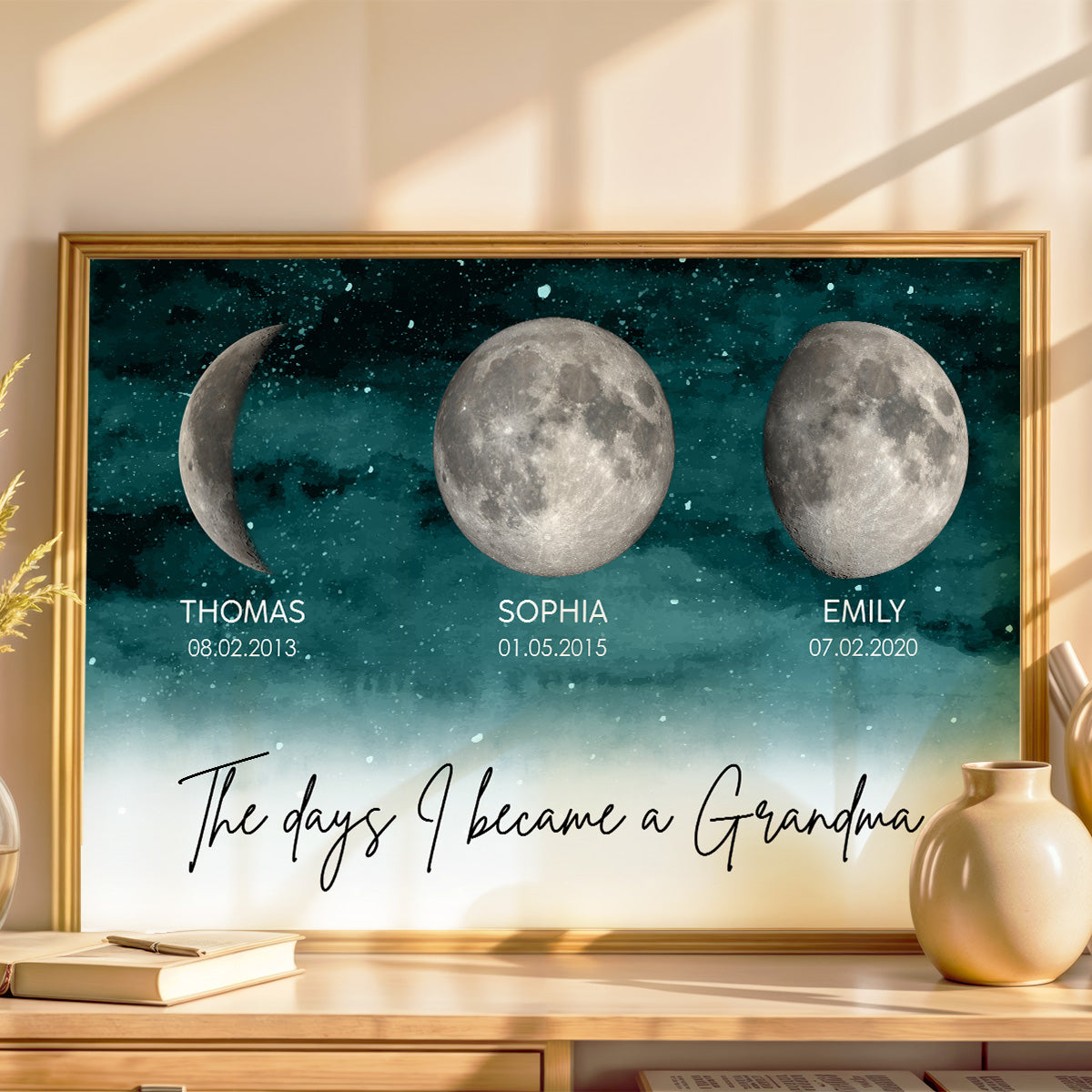Starry Night The Day I Became A Grandma Custom Grandkids Birth Moon Phase - Personalized Poster - Mother's Day Gift For Grandma
