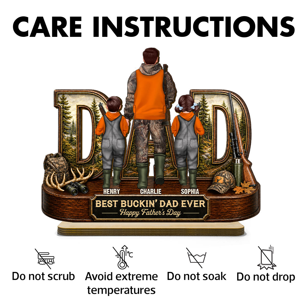 Hunting Dad Best Buckin' Dad Ever - Personalized 2-Layered Wooden Plaque - Unique  Gift For Hunting Dad, Husband