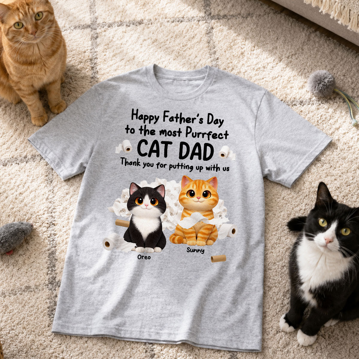 Toilet Papers Cute Fluffy Cats Happy Father's Day Thanks For Putting Up With Us - Personalized Shirt - Funny Father's Day Gift For Cat Dad, Cat Lovers