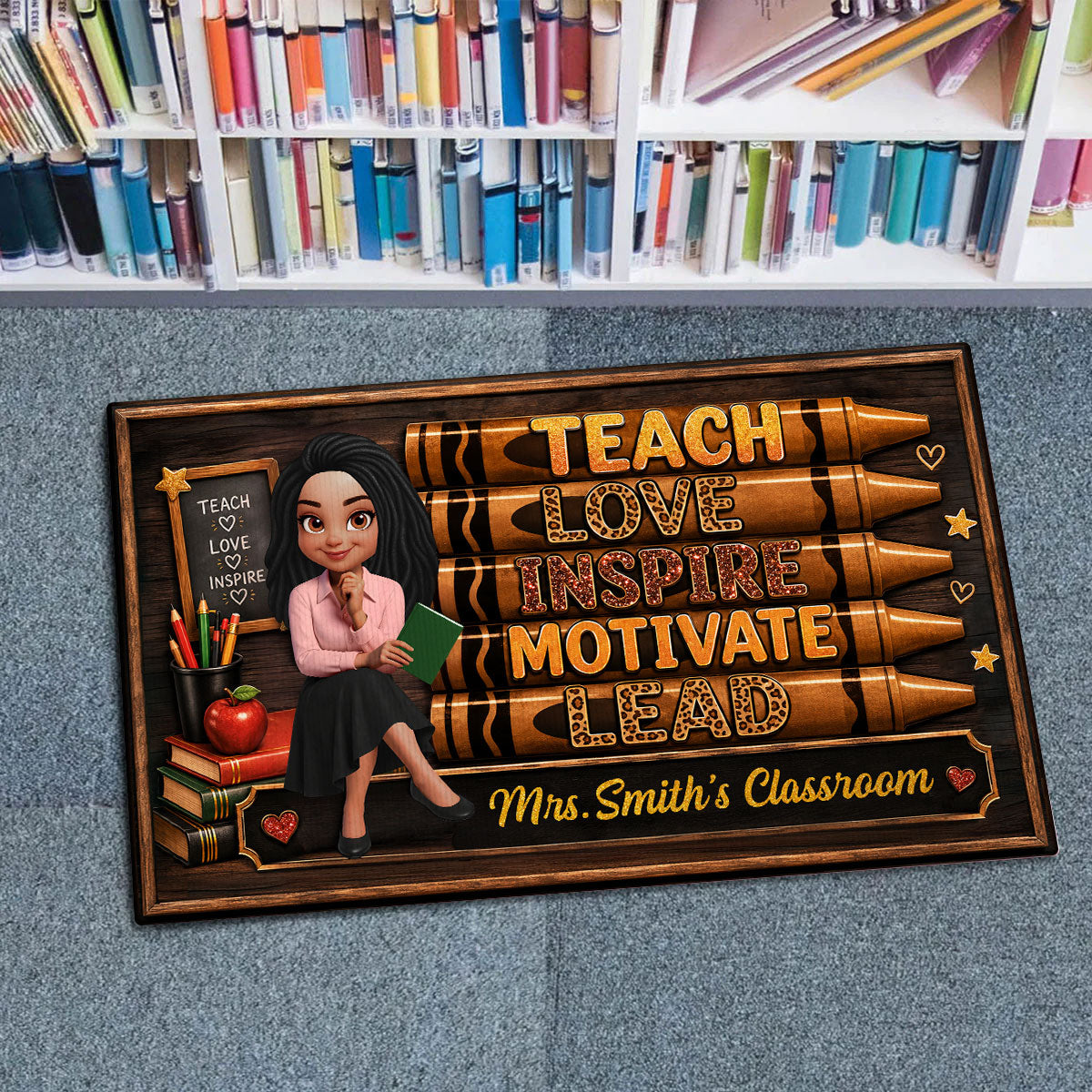 Teach Love Inspire Teacher - Personalized Doormat - Back to School Decor for Teachers