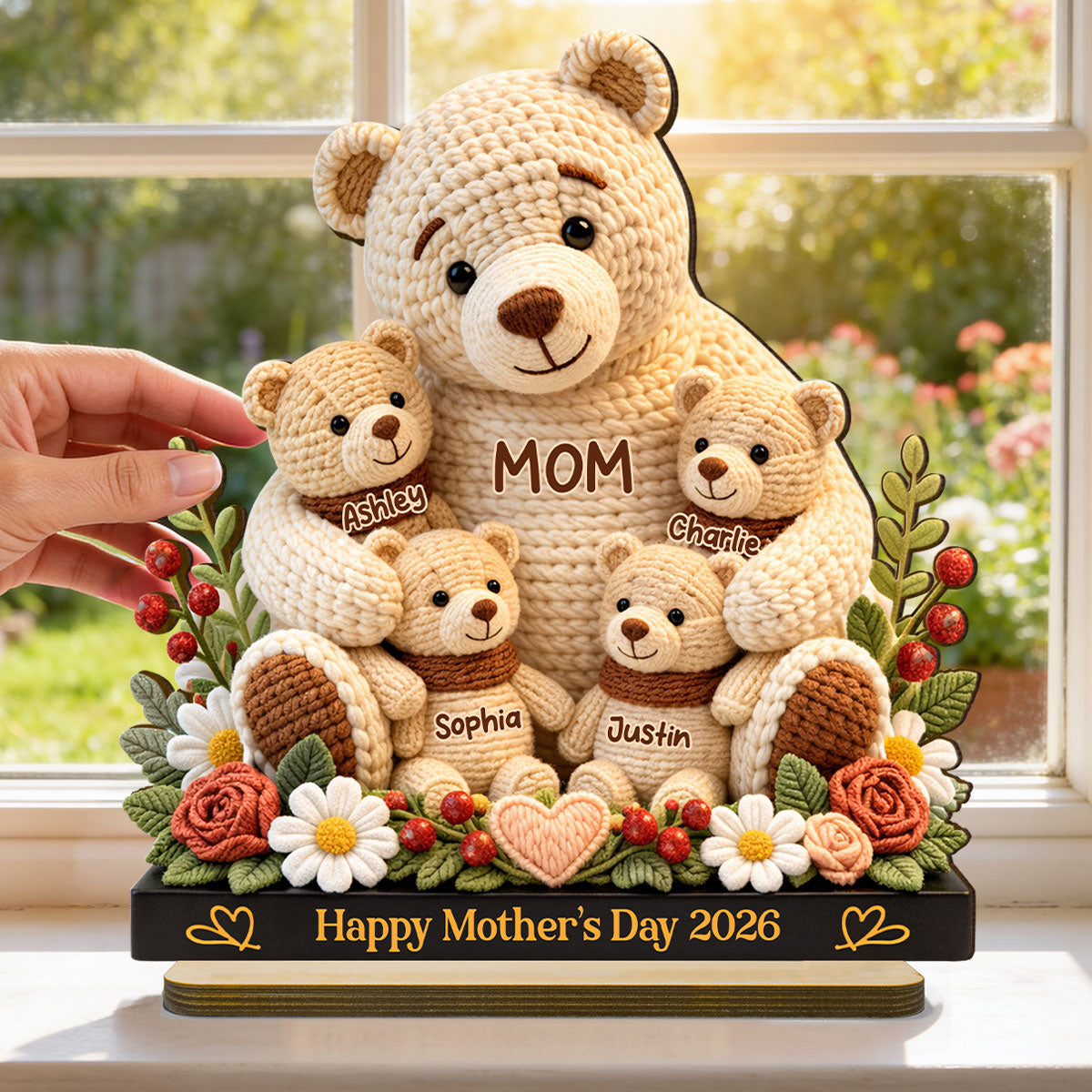 Mama Bear's Warm Hug - Personalized 2-Layered Wooden Plaque - Heartfelt Gift For Mom