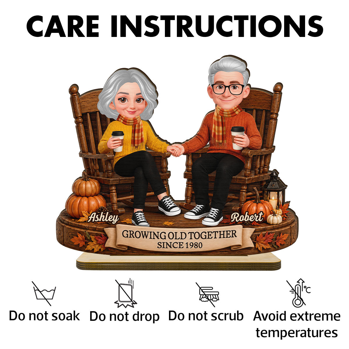 Fall Season Couple Growing Old Together - Personalized 2-Layered Wooden Plaque - Fall Decor For Couple