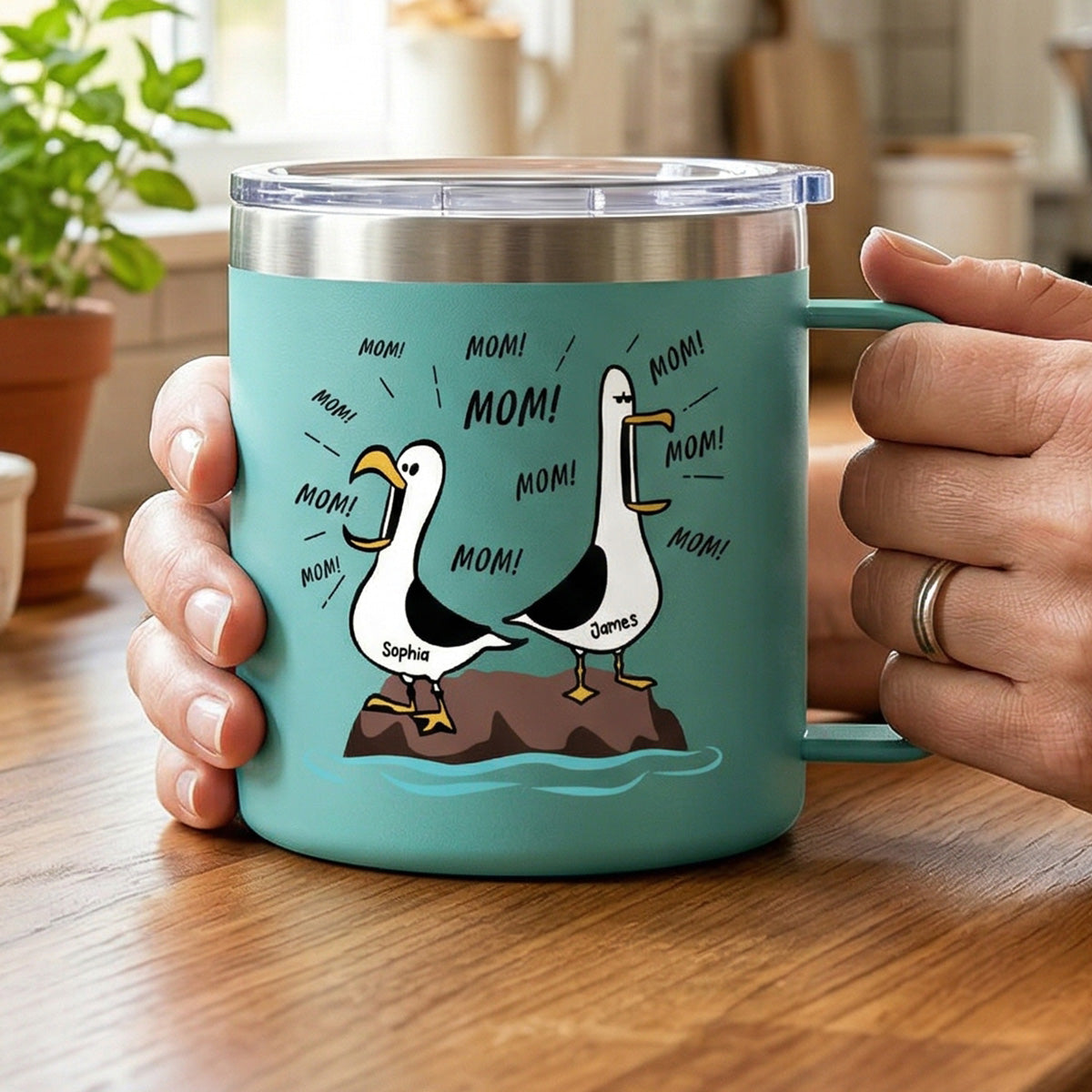 Seagull Mom Mom Mom Custom Name - Personalized Stainless Steel Tumbler With Handle - Funny Mother's Day Gift For Mom