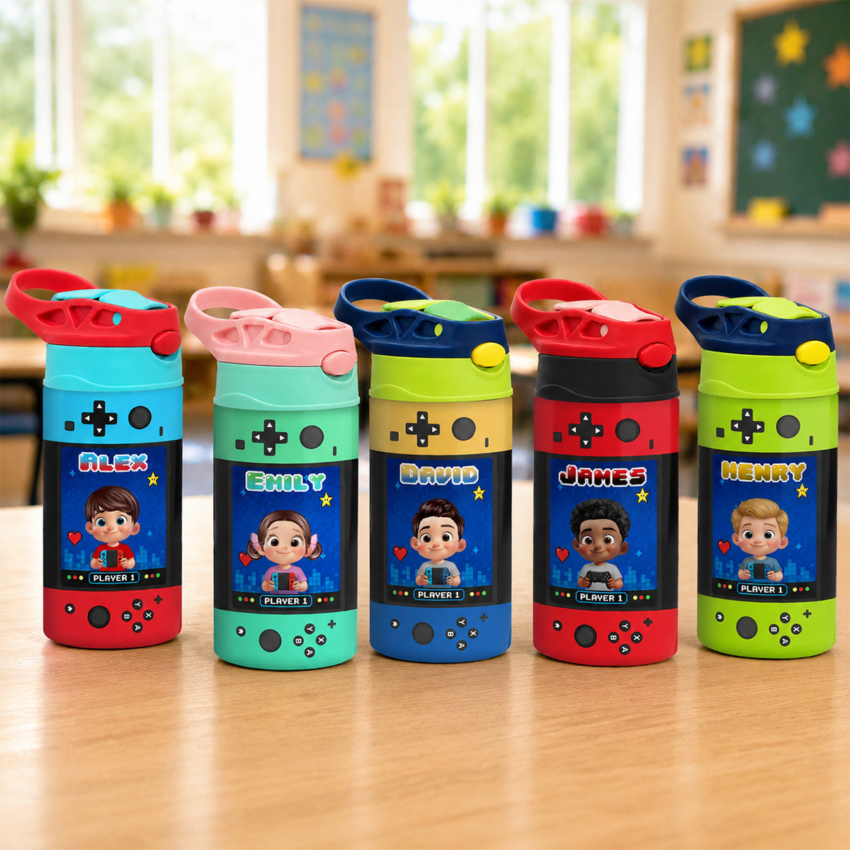 Gaming Controller Theme Cute Gamer Kid - Personalized Kid Insulated Water Bottle - Stainless Steel Toddler Cups with Straws, BPA Free, Leak-Proof
