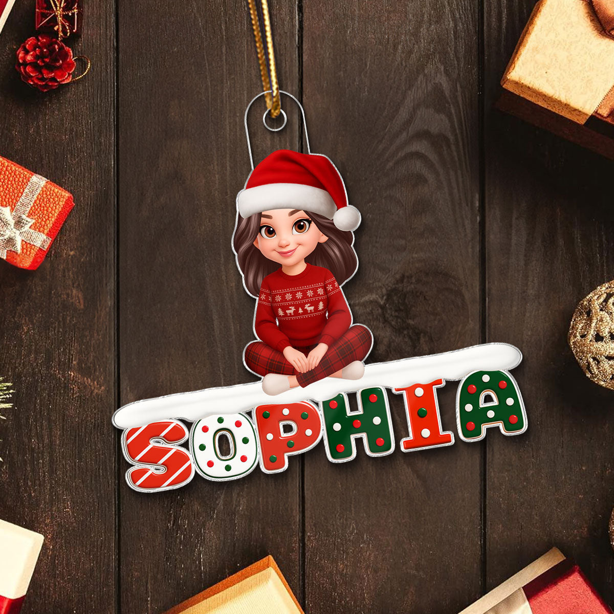 3D Effect Festive Family Member Name - Personalized Acrylic Ornament - Gift For Family