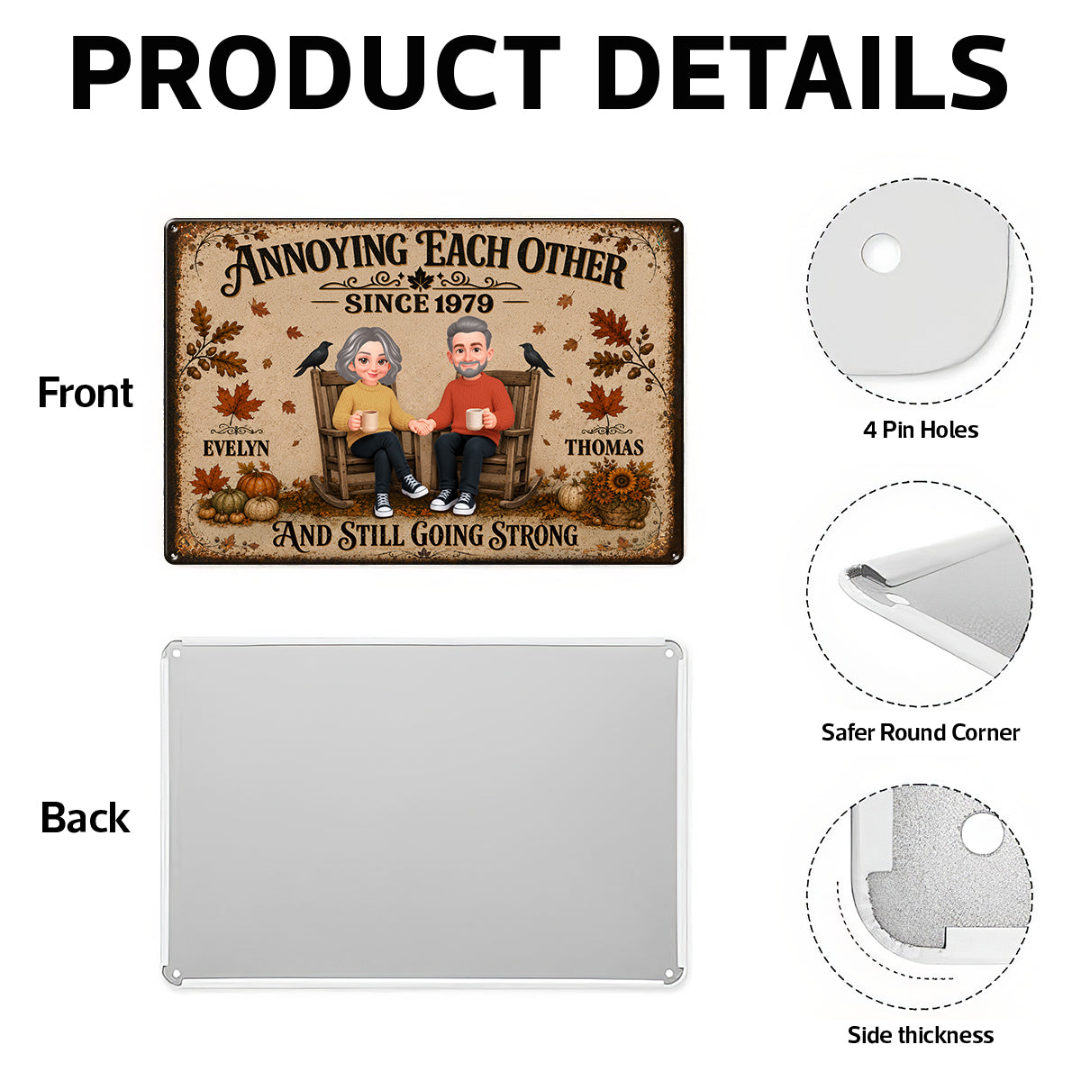 Retro Couple Annoying Each Other - Personalized Metal Sign - Fall Decor, Anniversary Gift for Her, Gift for Him