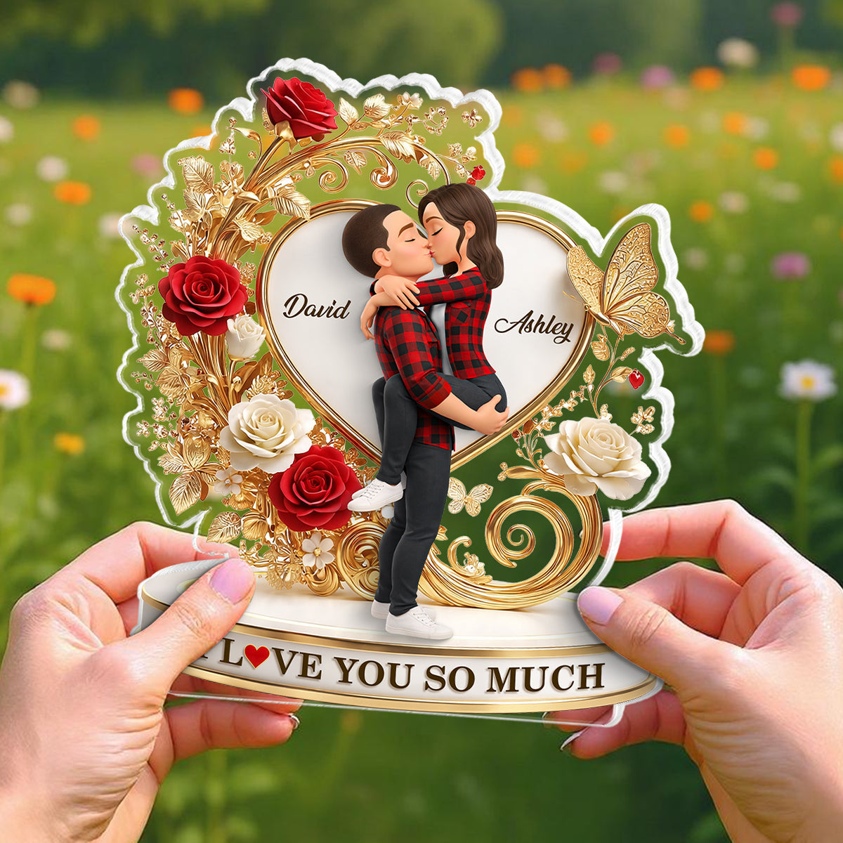 I Love You So Much Golden Heart - Personalized Acrylic Block Plaque - Anniversary, Valentine's Day Gift, Gift For Him, Gift For Her