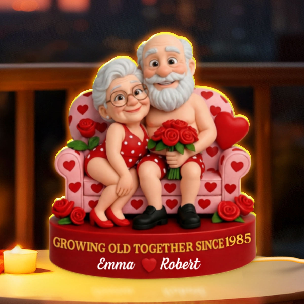 Funny Old Couple Growing Old Together - Personalized Light Box - Valentine's Day Gift for him, for her