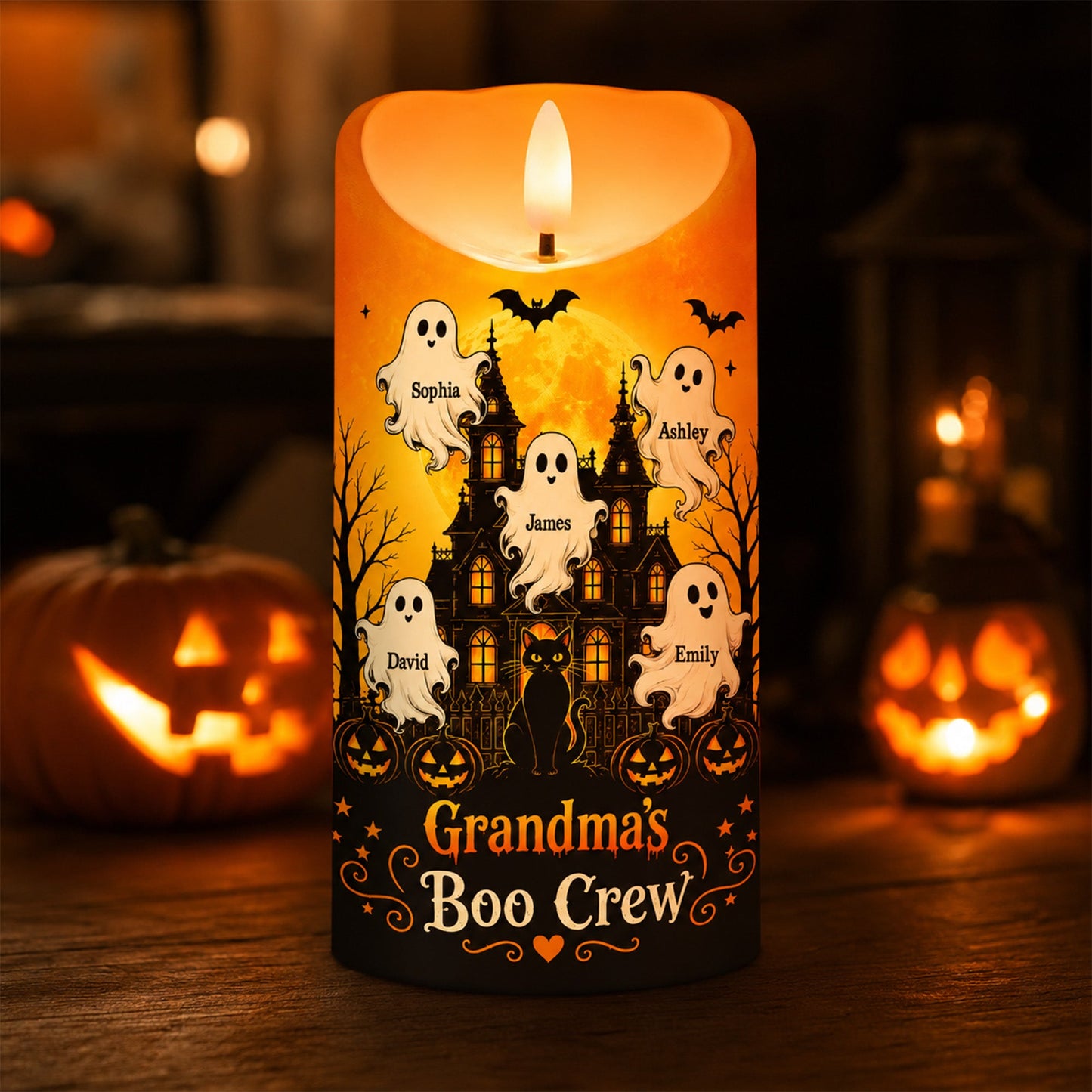 Grandma's Little Boo Crew Haunted House - Personalized LED Candle - Halloween Decor For Grandma