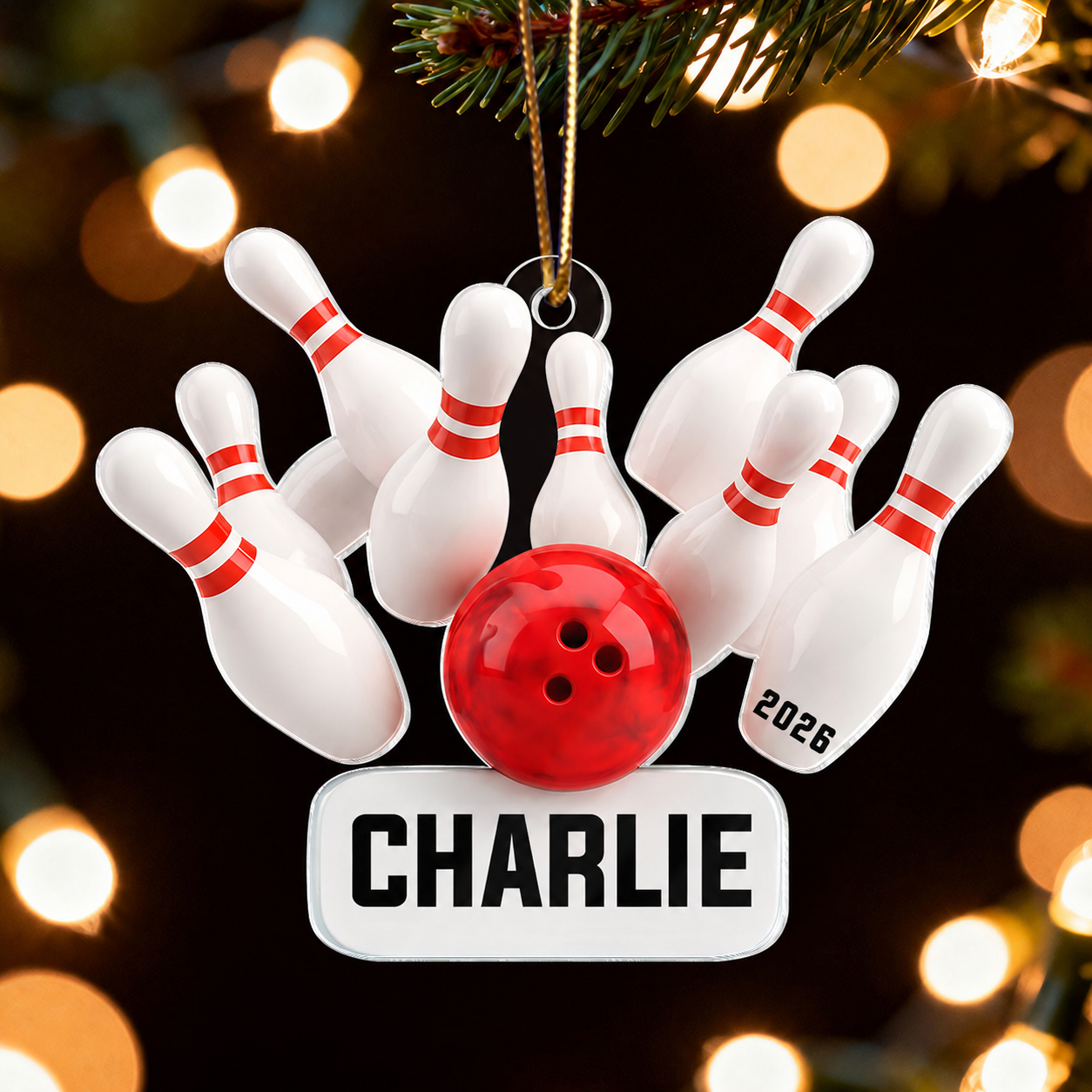 Custom Name Bowling Strike - Personalized Acrylic Ornament - Christmas Gift for Bowler