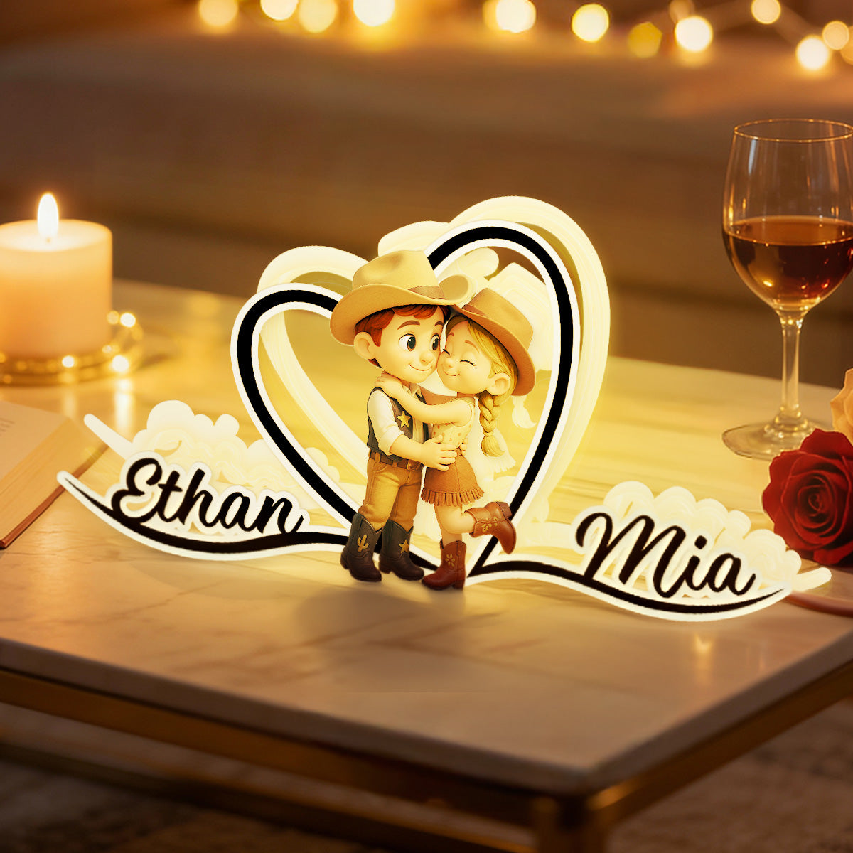 Heart Love Countryside Couple Cowboy Cowgirl - Personalized Light Box