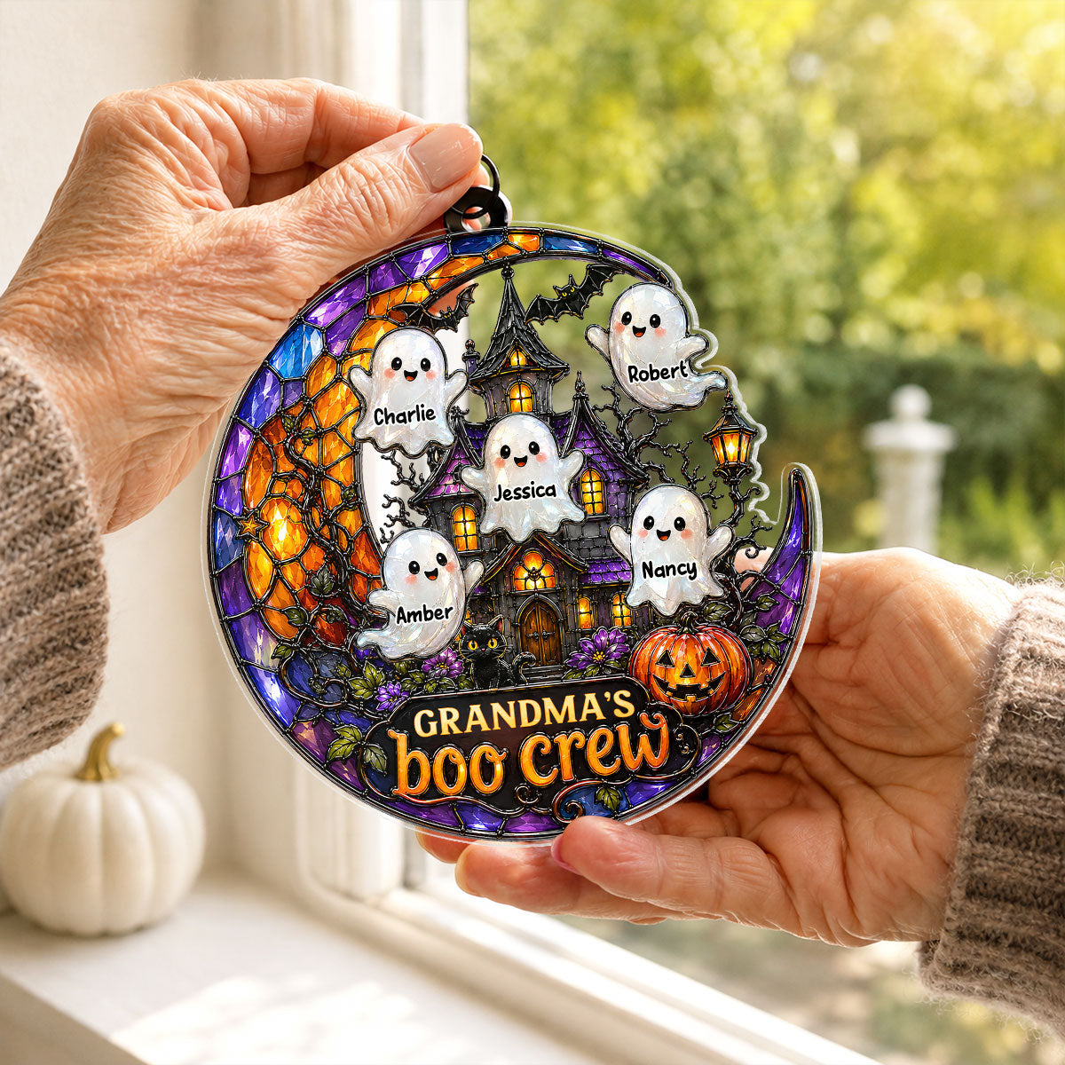 Grandma's Boo Crew - Personalized Acrylic Suncatcher - Cute Spooky Fall Halloween Decor for Grandma
