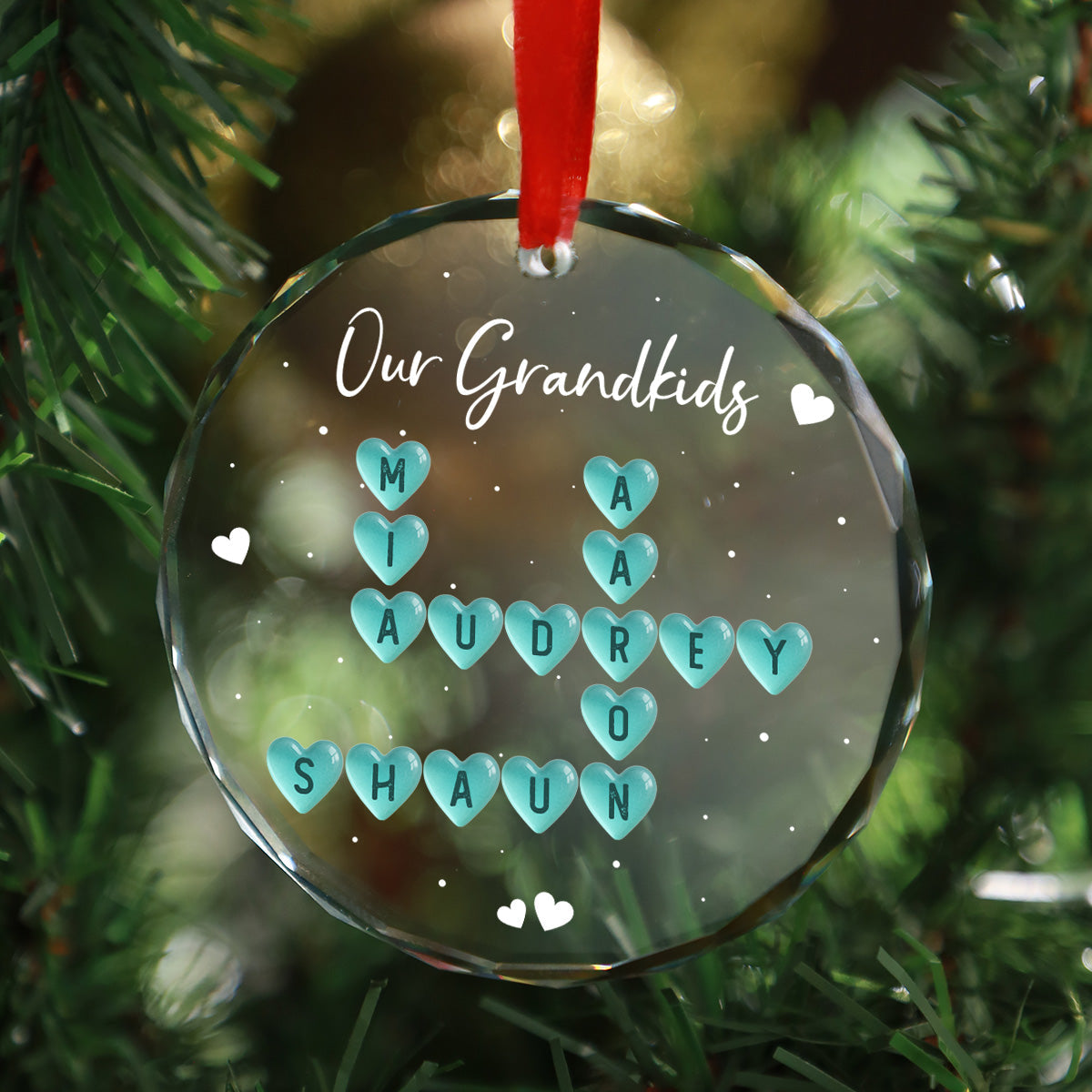 My Grandkids Sea Glass 3D Inflated Effect Crossword Puzzle Art - Personalized Glass Ornament - Christmas Decor For Grandma, Grandparents