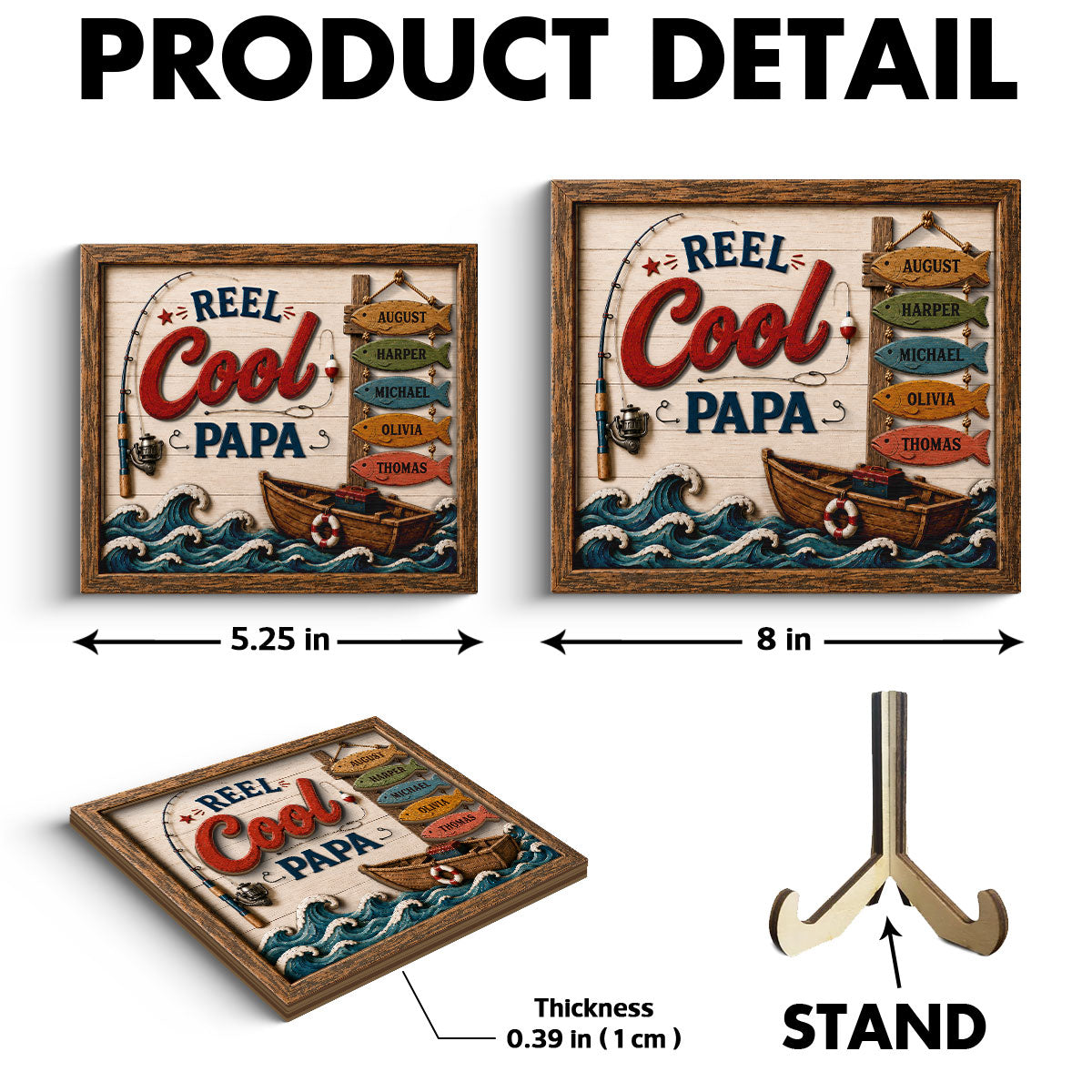 Reel Cool Dad Custom Kids Names Fishing - Personalized Wooden Plaque - Father’s Day Gift For Dad