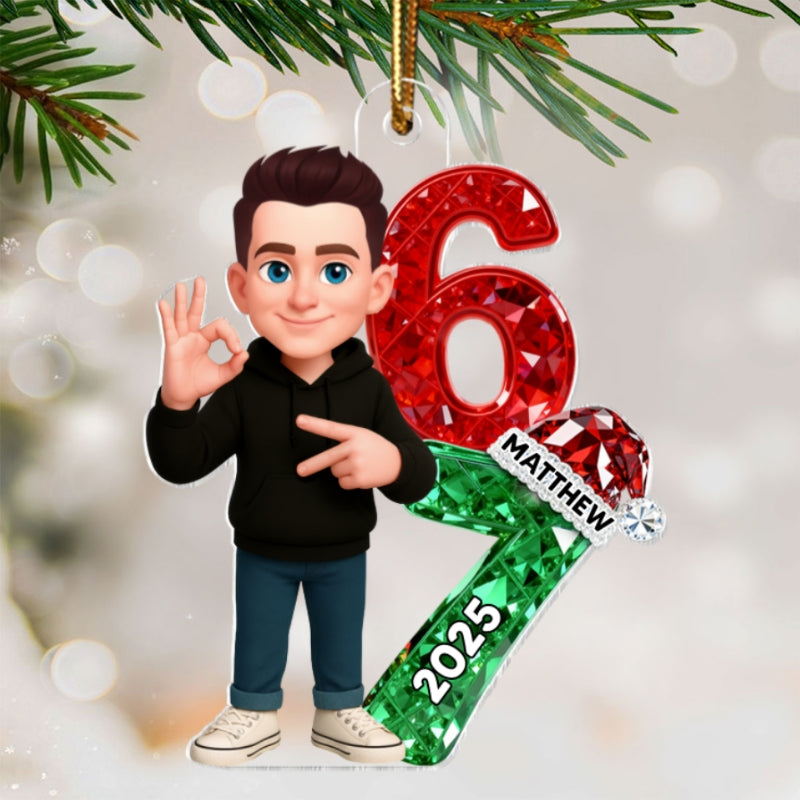 3D Effect Flat Teen Boy Girl 2025 Trending Slang Christmas 67 Six Seven - Personalized Acrylic Ornament - Funny Christmas Gift For Teen, Grandkid, Gen Alpha
