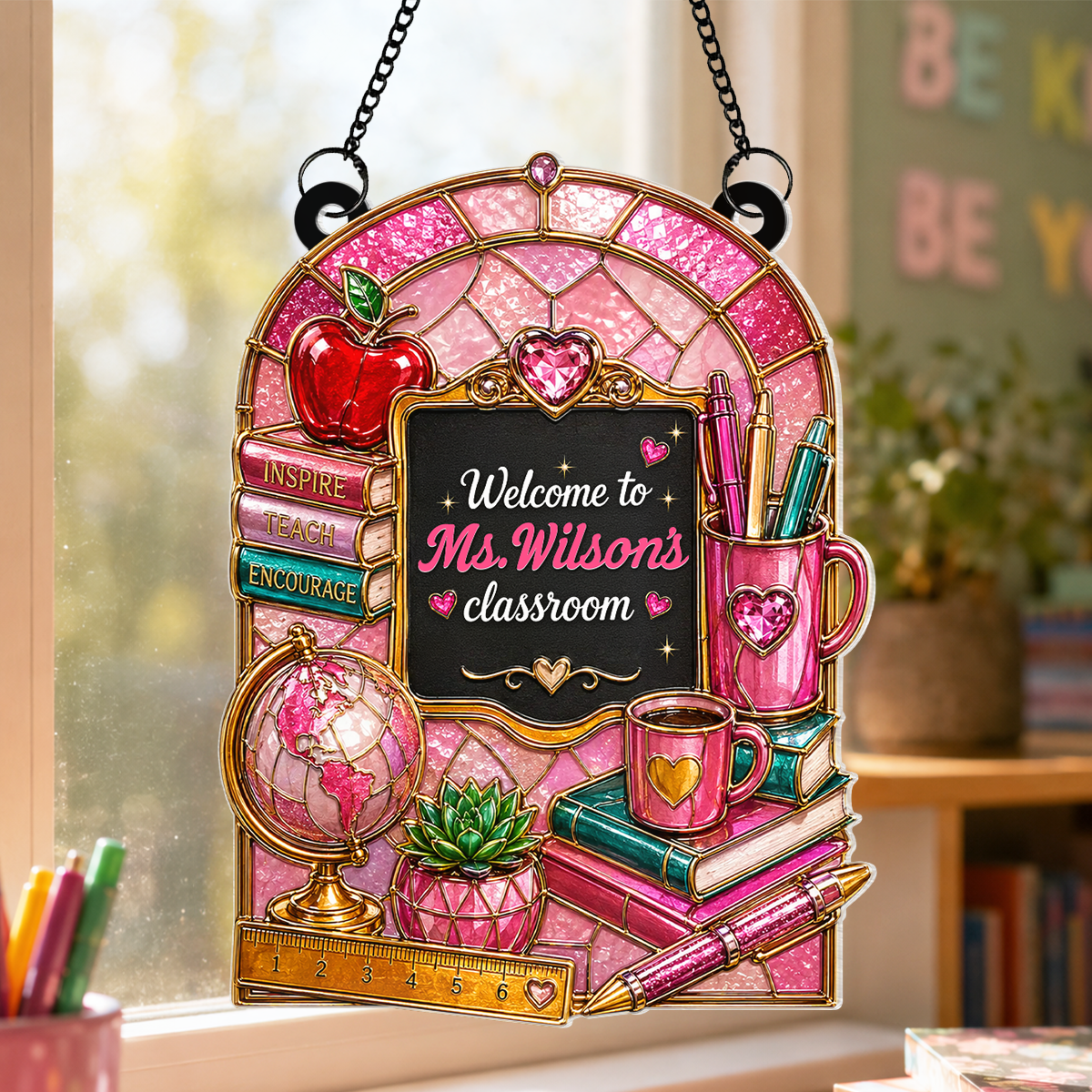 Welcome to Teacher's Classroom - Personalized Acrylic Suncatcher - Back to School Gift for Teacher, Classroom Decor