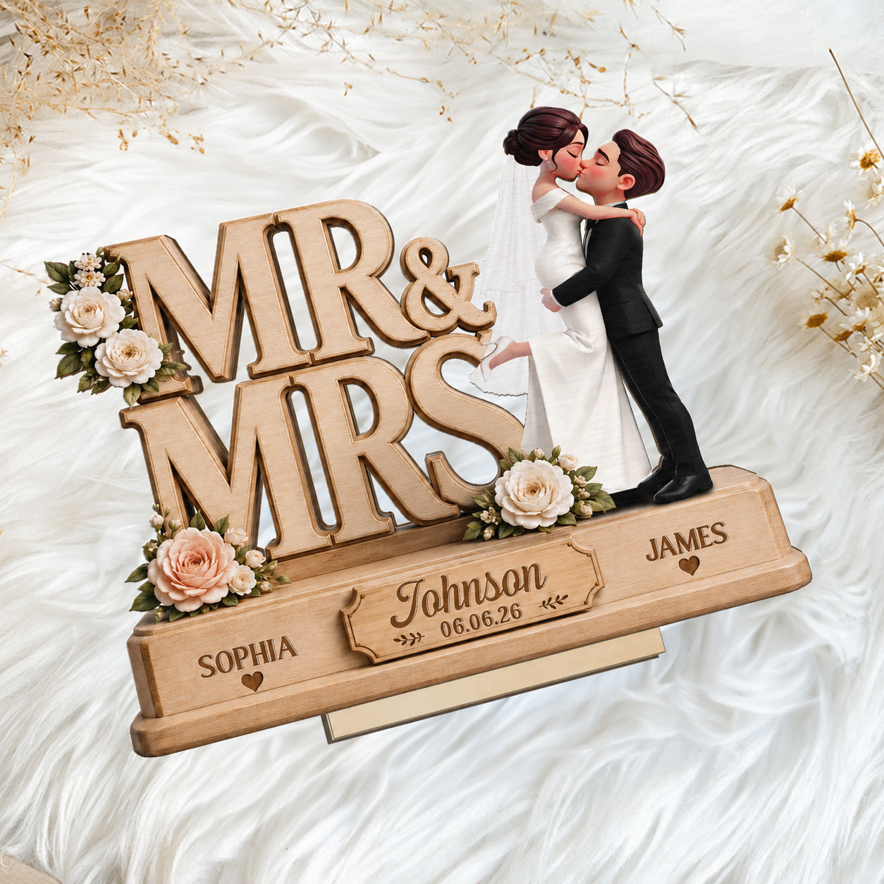 Mr & Mrs 2D Flat - Personalized Wooden Plaque - Wedding Gift, Wedding Decoration, Anniversary Gift, Newlywed Gift